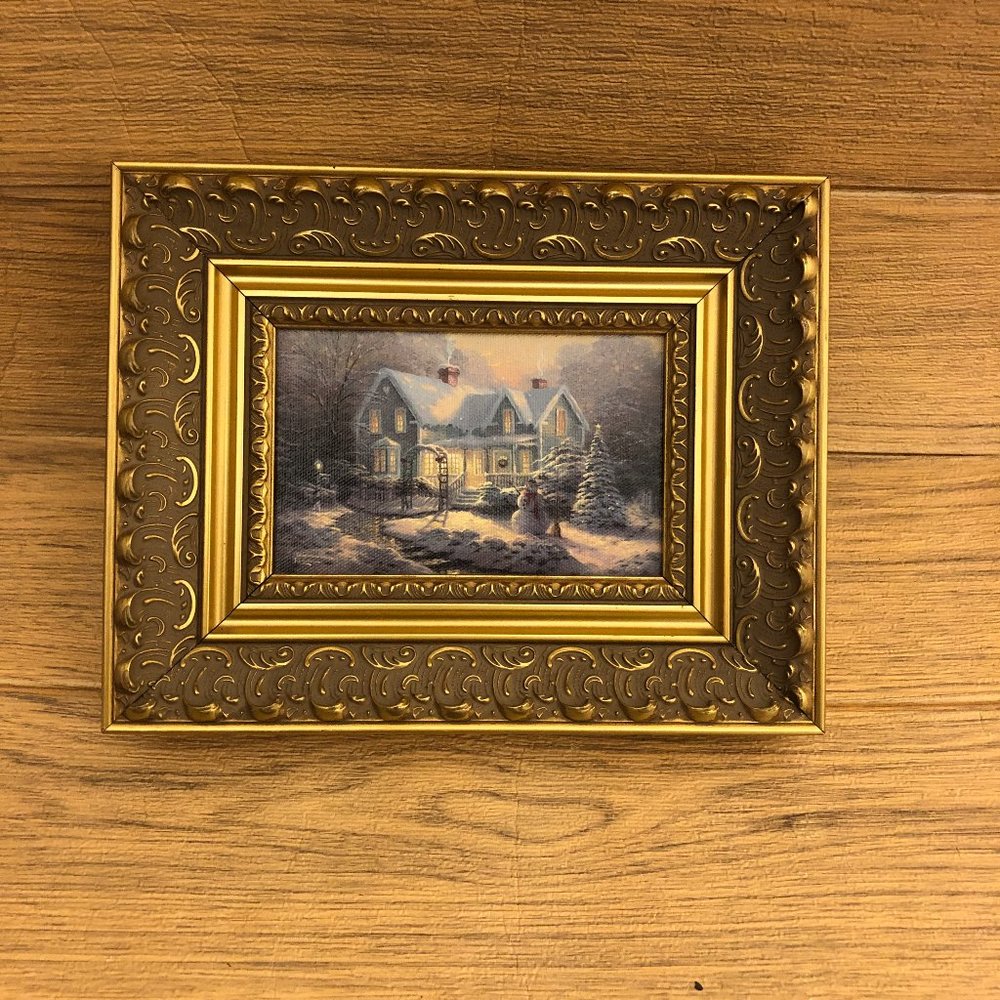 Thomas Kinkade Gicleé Framed Canvas 9.5x7.5 with winter landscape